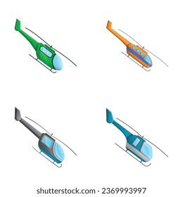 Helicopter icons set cartoon vector. Civil and military helicopter. Rotorcraft, air transport