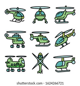 Helicopter icons set. Outline set of helicopter vector icons for web design isolated on white background