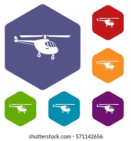 Helicopter icons set rhombus in different colors isolated on white background