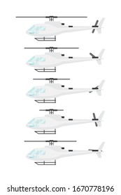 Ilustración del helicóptero. Se puede hacer animación. El movimiento del helicóptero. Vista lateral de estilo plano.
