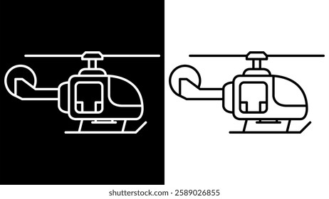 Helicopter image line icon black and white. Icon image of air transportation.