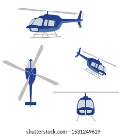 Helicopter images set. Side, front, back views. Vector.