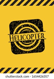 Helicopter inside warning sign, black grunge emblem. Vector Illustration. Detailed.
