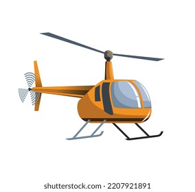 Helicopter isolated. Flat vector illustration. Yellow aircraft.