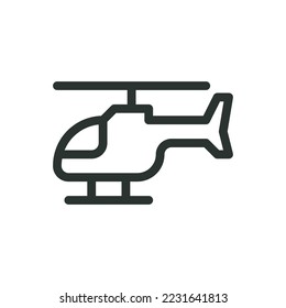 Helicopter isolated icon, chopper helicopter toy linear icon, heli copter outline vector icon with editable stroke