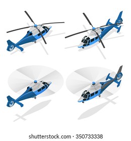 Helicopter isometric icon. Air transport for travel and work. Industrial air transport.