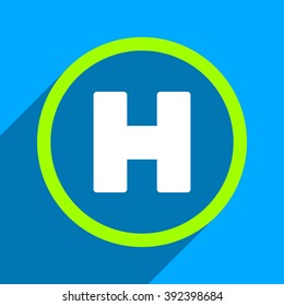 Helicopter Landing Circle long shadow vector icon. Style is a flat helicopter landing circle iconic symbol on a blue square background.