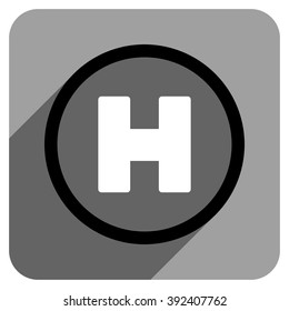 Helicopter Landing Circle long shadow vector icon. Style is a flat helicopter landing circle iconic symbol on a gray square background.
