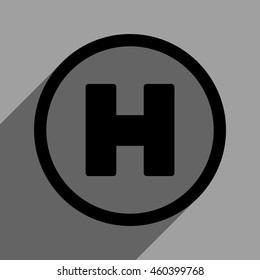 Helicopter Landing Circle long shadow vector icon. Style is a flat helicopter landing circle black iconic symbol on a gray square background with longshadow.