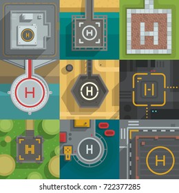 Helicopter landing ground pad air transport landing area platform top view vector illustration