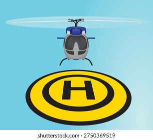 Helicopter landing to heliport. vector