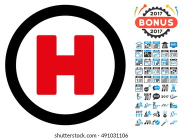 Helicopter Landing icon with 2017 year bonus vector design elements. Design style is flat symbols, white background.
