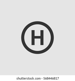 Helicopter landing icon flat. Black pictogram on grey background. Vector illustration symbol
