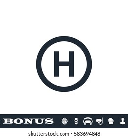 Helicopter landing icon flat. Black pictogram on white background. Vector illustration symbol and bonus button