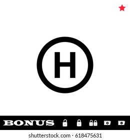 Helicopter landing icon flat. Black pictogram on white background. Vector illustration symbol and bonus button open and closed lock, folder, star