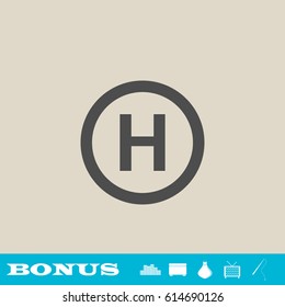 Helicopter landing icon flat. Grey pictogram on light background. Vector illustration symbol and bonus button