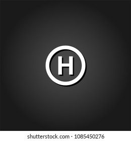 Helicopter landing icon flat. Simple White pictogram on black background with shadow. Vector illustration symbol