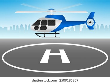 Helicopter Landing on Helipad. Vector Illustration. 