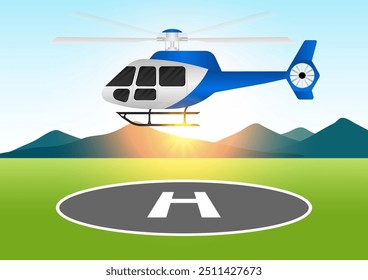 Atterrissage d'hélicoptère sur Helipad. Illustration vectorielle. 