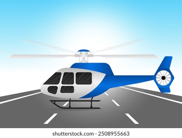 Atterrissage d'hélicoptère sur la route. Illustration vectorielle. 