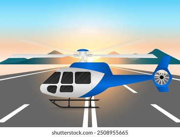Atterrissage d'hélicoptère sur la route. Illustration vectorielle. 