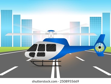 Helicopter Landing on the Road. Vector Illustration. 