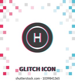 Helicopter landing pad  glitch effect vector icon.