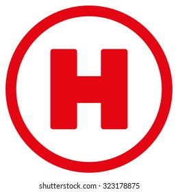 Helicopter Landing vector icon. Style is flat symbol, red color, rounded angles, white background.