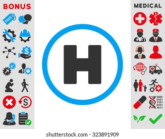 Helicopter Landing vector icon. Style is bicolor flat symbol, blue and gray colors, rounded angles, white background.