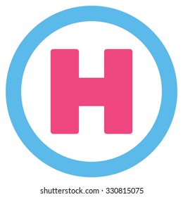Helicopter Landing vector icon. Style is flat bicolor pink and blue symbol, rounded angles, white background.