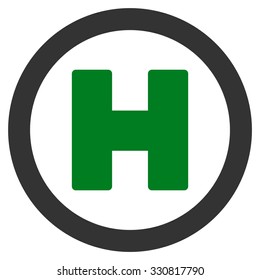 Helicopter Landing vector icon. Style is flat bicolor green and gray symbol, rounded angles, white background.