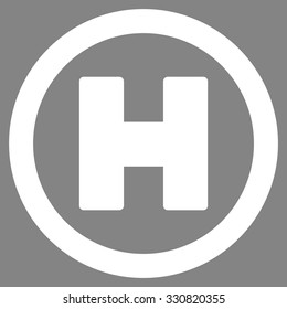 Helicopter Landing vector icon. Style is flat white symbol, rounded angles, gray background.