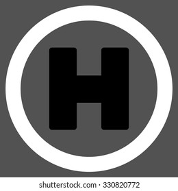 Helicopter Landing vector icon. Style is flat bicolor black and white symbol, rounded angles, gray background.