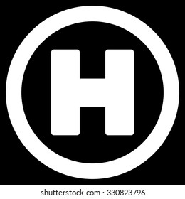 Helicopter Landing vector icon. Style is flat white symbol, rounded angles, black background.