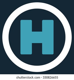 Helicopter Landing vector icon. Style is flat bicolor blue and white symbol, rounded angles, dark blue background.