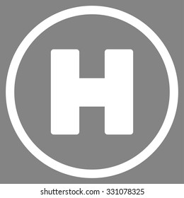 Helicopter Landing vector icon. Style is flat white symbol, rounded angles, gray background.