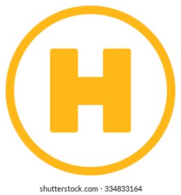 Helicopter Landing vector icon. Style is flat yellow symbol, rounded angles, white background.