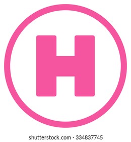 Helicopter Landing vector icon. Style is flat pink symbol, rounded angles, white background.