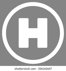 Helicopter Landing vector icon. Style is flat symbol, white color, rounded angles, gray background.