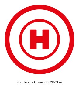 Helicopter Landing vector icon. Style is flat rounded symbol, red color, rounded angles, white background.