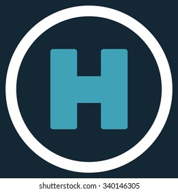 Helicopter Landing vector icon. Style is bicolor flat symbol, blue and white colors, rounded angles, dark blue background.
