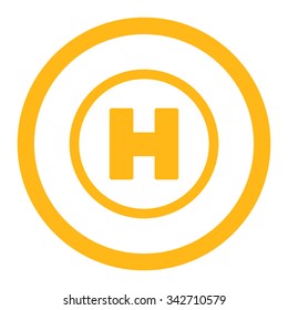 Helicopter Landing vector icon. Style is flat rounded symbol, yellow color, rounded angles, white background.