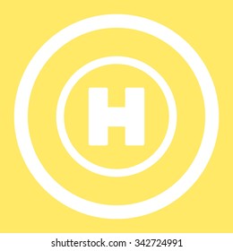 Helicopter Landing vector icon. Style is flat rounded symbol, white color, rounded angles, yellow background.