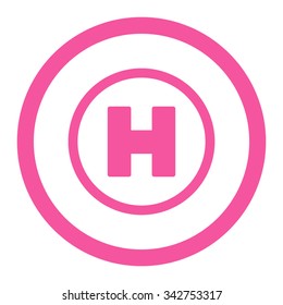 Helicopter Landing vector icon. Style is flat rounded symbol, pink color, rounded angles, white background.
