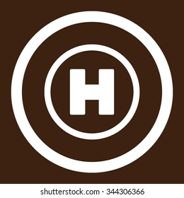 Helicopter Landing vector icon. Style is flat rounded symbol, white color, rounded angles, brown background.