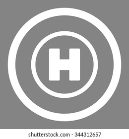 Helicopter Landing vector icon. Style is flat rounded symbol, white color, rounded angles, gray background.