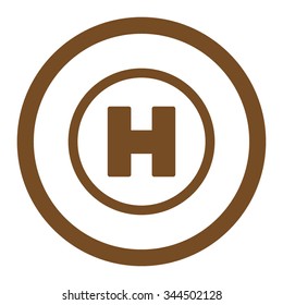 Helicopter Landing vector icon. Style is flat rounded symbol, brown color, rounded angles, white background.