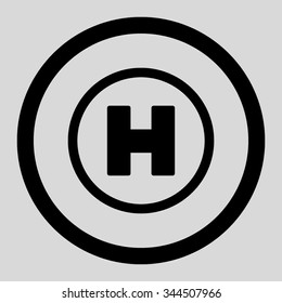 Helicopter Landing vector icon. Style is flat rounded symbol, black color, rounded angles, light gray background.