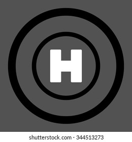 Helicopter Landing vector icon. Style is bicolor flat rounded symbol, black and white colors, rounded angles, gray background.