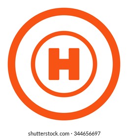Helicopter Landing vector icon. Style is flat rounded symbol, orange color, rounded angles, white background.
